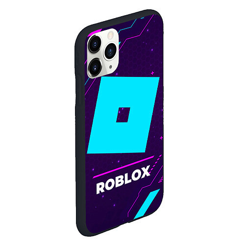 Чехол iPhone 11 Pro матовый Символ Roblox в неоновых цветах на темном фоне / 3D-Черный – фото 2