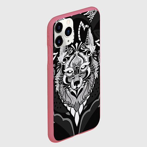 Чехол iPhone 11 Pro матовый Черно-белый волк / 3D-Малиновый – фото 2