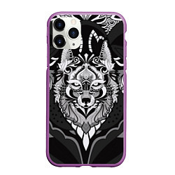 Чехол iPhone 11 Pro матовый Черно-белый волк, цвет: 3D-фиолетовый