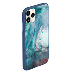 Чехол iPhone 11 Pro матовый Абстрактные краски на холсте - Голубой, цвет: 3D-тёмно-синий — фото 2