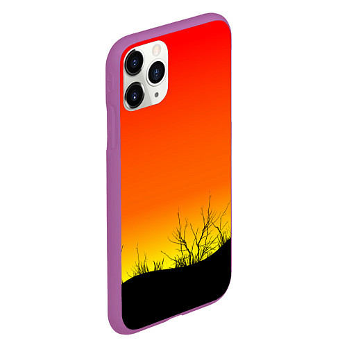 Чехол iPhone 11 Pro матовый Закат и травы / 3D-Фиолетовый – фото 2