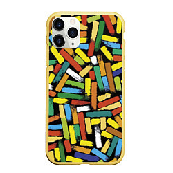 Чехол iPhone 11 Pro матовый Летний паттерн из разноцветных мелков, цвет: 3D-желтый