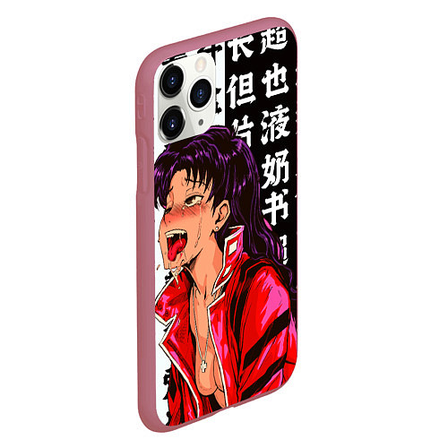 Чехол iPhone 11 Pro матовый Мисато Кацураги AHEGAO EVA / 3D-Малиновый – фото 2