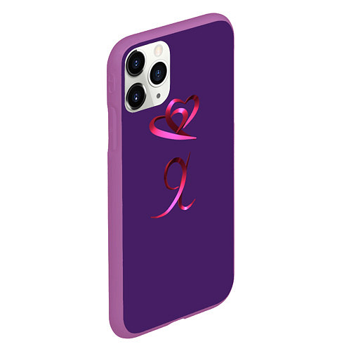 Чехол iPhone 11 Pro матовый Два объемных розовых сердца и буква Я / 3D-Фиолетовый – фото 2