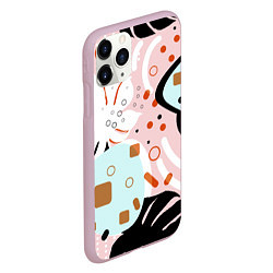 Чехол iPhone 11 Pro матовый Абстрактные фигуры с пальмовыми листами на розовом, цвет: 3D-розовый — фото 2
