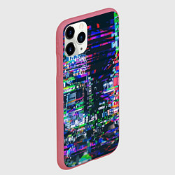 Чехол iPhone 11 Pro матовый Ночной город - glitch, цвет: 3D-малиновый — фото 2