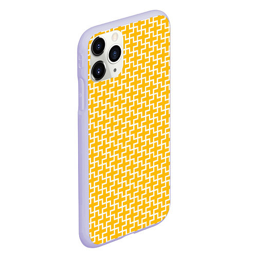 Чехол iPhone 11 Pro матовый Белые крестики на желтом фоне / 3D-Светло-сиреневый – фото 2
