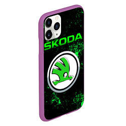 Чехол iPhone 11 Pro матовый SKODA - ЗЕЛЕНЫЕ БРЫЗГИ, цвет: 3D-фиолетовый — фото 2