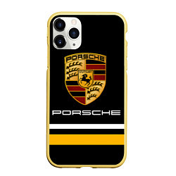 Чехол iPhone 11 Pro матовый PORSCHE - Две линии, цвет: 3D-желтый