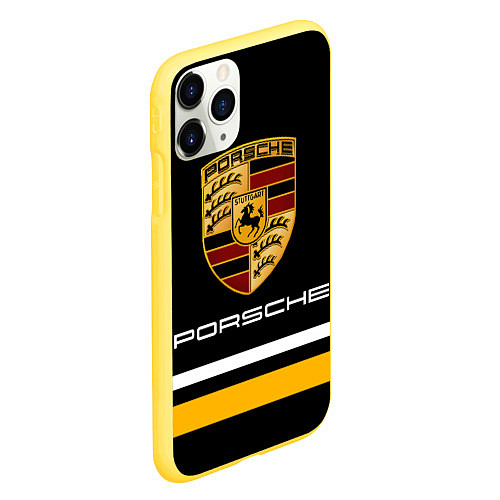 Чехол iPhone 11 Pro матовый PORSCHE - Две линии / 3D-Желтый – фото 2