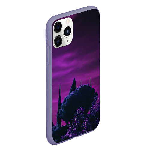 Чехол iPhone 11 Pro матовый Ночное сияние в тёмном лесу - Фиолетовый / 3D-Серый – фото 2