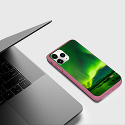 Чехол iPhone 11 Pro матовый Абстрактное полярное сияние - Зелёный, цвет: 3D-малиновый — фото 2