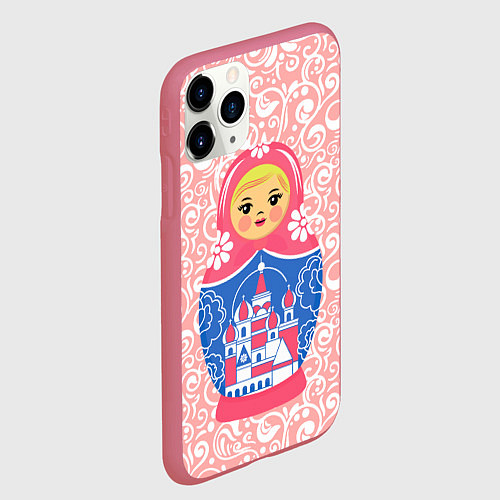 Чехол iPhone 11 Pro матовый Матрешка в узорах / 3D-Малиновый – фото 2
