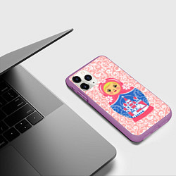 Чехол iPhone 11 Pro матовый Матрешка в узорах, цвет: 3D-фиолетовый — фото 2