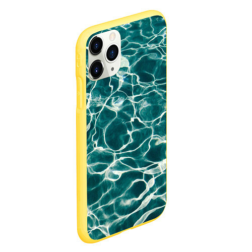 Чехол iPhone 11 Pro матовый Абстрактные волны в воде - Тёмно-зелёный / 3D-Желтый – фото 2