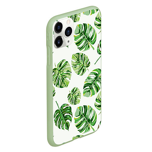 Чехол iPhone 11 Pro матовый Листья Монстеры текстура / 3D-Салатовый – фото 2