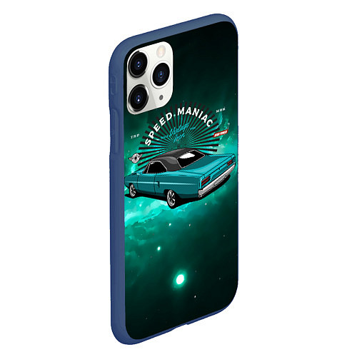 Чехол iPhone 11 Pro матовый Гоночный бирюзовый ретро-автомобиль / 3D-Тёмно-синий – фото 2