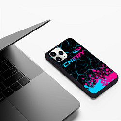 Чехол iPhone 11 Pro матовый Chery - neon gradient: символ сверху, цвет: 3D-черный — фото 2