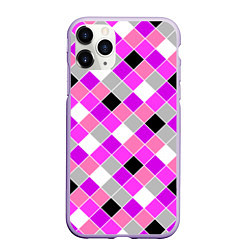 Чехол iPhone 11 Pro матовый Розовый черный узор в клетку, цвет: 3D-светло-сиреневый