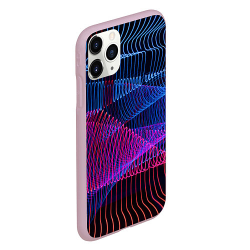 Чехол iPhone 11 Pro матовый Неоновые электронные волнообразные линии / 3D-Розовый – фото 2