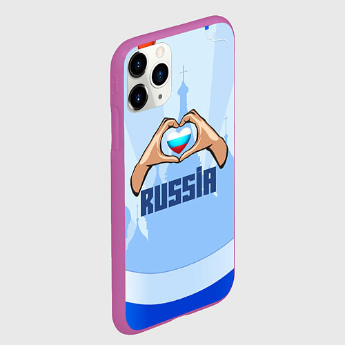 Чехол iPhone 11 Pro матовый Люблю Россию - сердечко руками / 3D-Фиолетовый – фото 2
