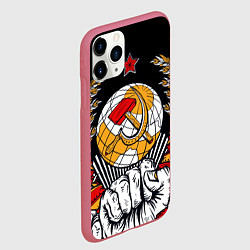 Чехол iPhone 11 Pro матовый Герб СССР на черном фоне, цвет: 3D-малиновый — фото 2