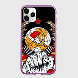 Чехол iPhone 11 Pro матовый Герб СССР на черном фоне, цвет: 3D-фиолетовый