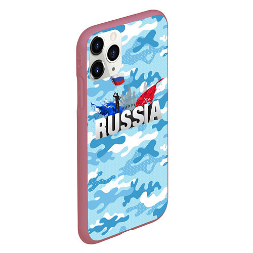 Чехол iPhone 11 Pro матовый Russia: синий камфуляж / 3D-Малиновый – фото 2