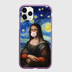 Чехол iPhone 11 Pro матовый Мона Лиза Приколы - Звездная ночь, цвет: 3D-фиолетовый