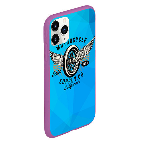 Чехол iPhone 11 Pro матовый Колесо мотоцикла с крыльями / 3D-Фиолетовый – фото 2
