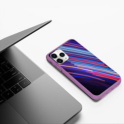 Чехол iPhone 11 Pro матовый Неоновое множество разноцветных фонарей во тьме, цвет: 3D-фиолетовый — фото 2