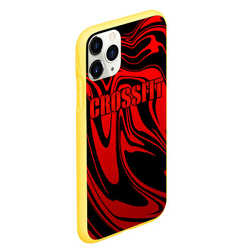 Чехол iPhone 11 Pro матовый Кроссфит - красные разводы / 3D-Желтый – фото 2