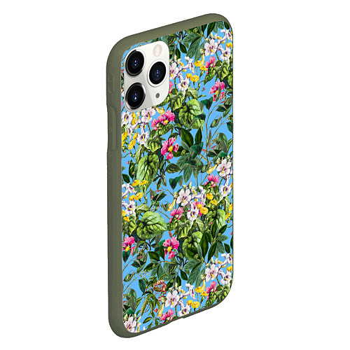 Чехол iPhone 11 Pro матовый Милые Цветы / 3D-Темно-зеленый – фото 2