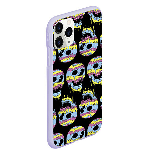 Чехол iPhone 11 Pro матовый Прикольные красочные черепа - паттерн / 3D-Светло-сиреневый – фото 2