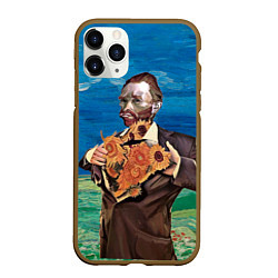 Чехол iPhone 11 Pro матовый Ван Гог портрет с Подсолнухами, цвет: 3D-коричневый