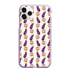 Чехол iPhone 11 Pro матовый Баклажаны и персики паттерн, цвет: 3D-светло-сиреневый