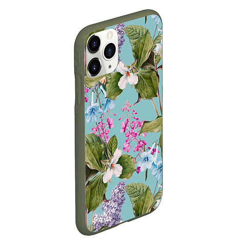 Чехол iPhone 11 Pro матовый Цветы Цветущая Сирень / 3D-Темно-зеленый – фото 2