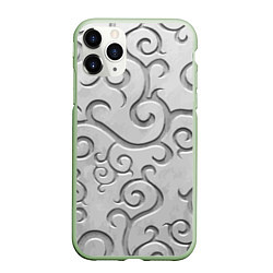 Чехол iPhone 11 Pro матовый Ажурный орнамент на поверхности металла, цвет: 3D-салатовый