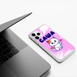 Чехол iPhone 11 Pro матовый Саша кошечка с сердечком, цвет: 3D-белый — фото 2