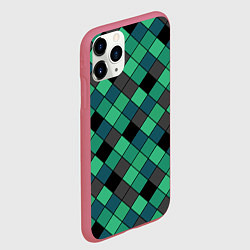 Чехол iPhone 11 Pro матовый Зеленый клетчатый узор Изумрудный, цвет: 3D-малиновый — фото 2
