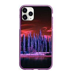 Чехол iPhone 11 Pro матовый Абстрактный фиолетовый лес и тёмная река, цвет: 3D-фиолетовый