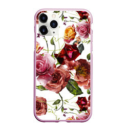 Чехол iPhone 11 Pro матовый Цветы Нарисованные Красные и Розовые Розы, цвет: 3D-розовый