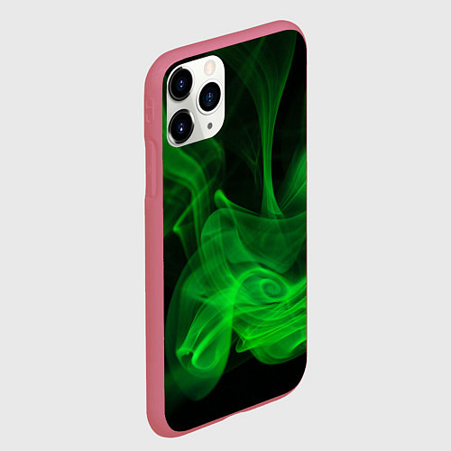 Чехол iPhone 11 Pro матовый Зелёный абстрактный дым / 3D-Малиновый – фото 2