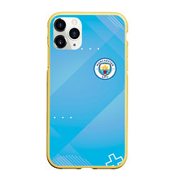 Чехол iPhone 11 Pro матовый Manchester city Голубая абстракция, цвет: 3D-желтый