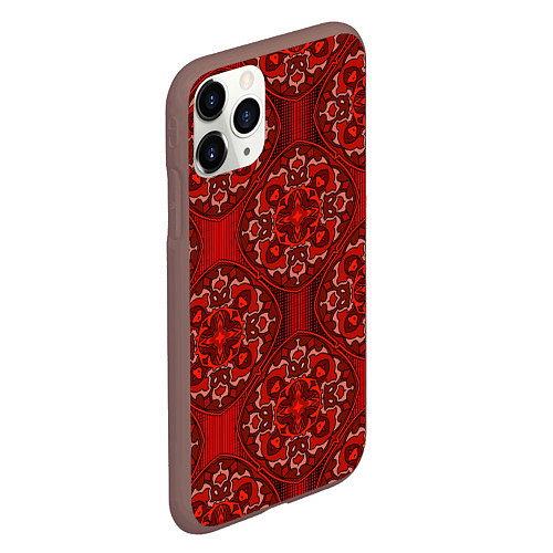 Чехол iPhone 11 Pro матовый Красные абстрактные круглые узоры / 3D-Коричневый – фото 2