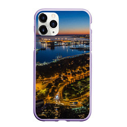 Чехол iPhone 11 Pro матовый Ночной город с высоты, цвет: 3D-светло-сиреневый
