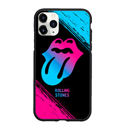 Чехол iPhone 11 Pro матовый Rolling Stones - neon gradient, цвет: 3D-черный