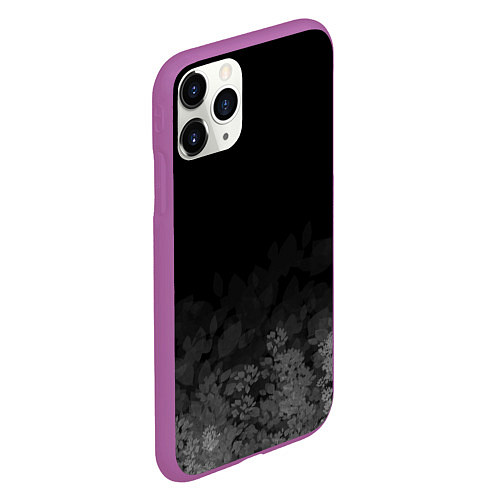 Чехол iPhone 11 Pro матовый Листва на темном фоне / 3D-Фиолетовый – фото 2