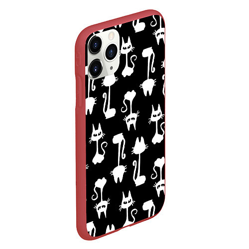 Чехол iPhone 11 Pro матовый Перевёрнутые Коты / 3D-Красный – фото 2