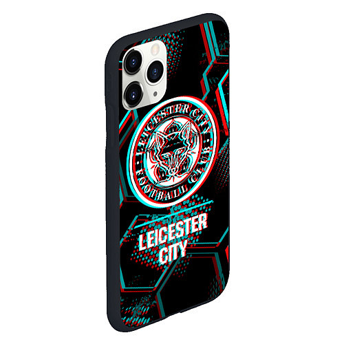 Чехол iPhone 11 Pro матовый Leicester City FC в стиле glitch на темном фоне / 3D-Черный – фото 2